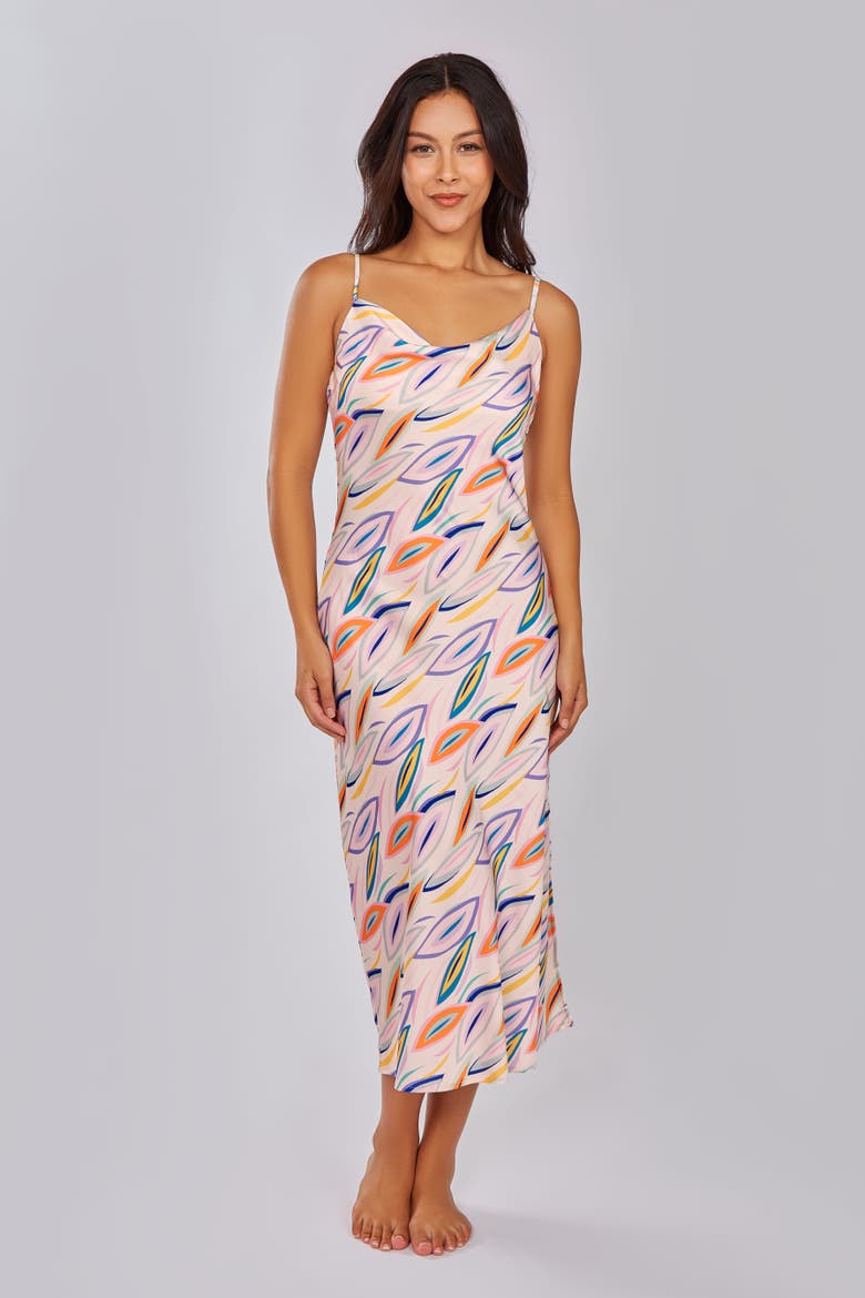 Print Satin Gown with Cowl Neck and Adjustable Straps, Alternate, color, Ivory