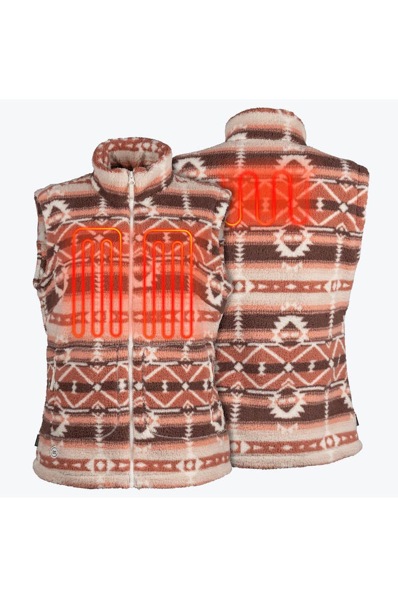 Upland Printed Heated High-Pile Fleece Vest, Alternate, color, Clay Aztec