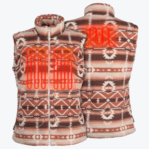 Mobile Warming Upland Printed Heated High-pile Fleece Vest In Neutral