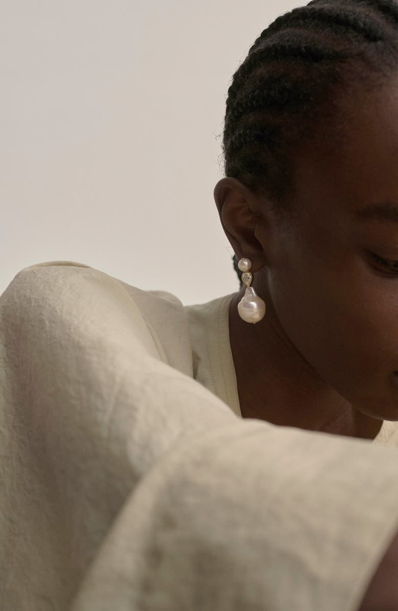 COMPLETEDWORKS Baroque Pearl & Cubic Zirconia Drop Earrings, Alternate, color, 18Ct Gold Plated