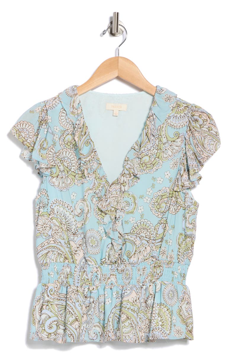 Parker The Margot Flutter Sleeve Peplum Top, Alternate, color, Robins Egg