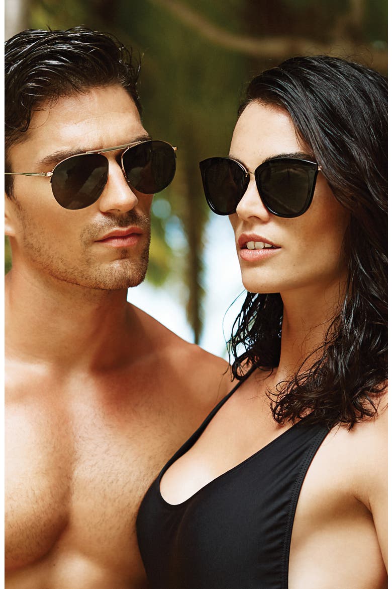 Caliente 53mm Cat Eye Sunglasses, Alternate, color, BLACK/ GOLD