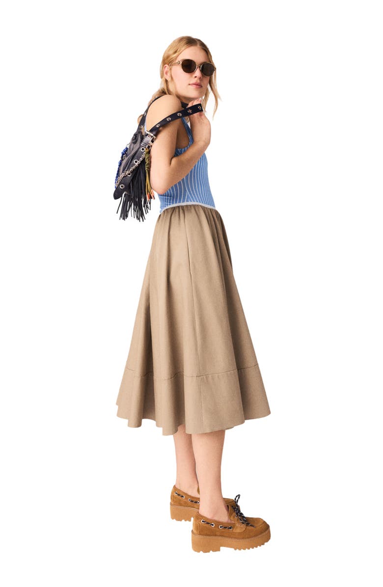 maje Mid-length cotton skirt, Alternate, color, Mastic Beige