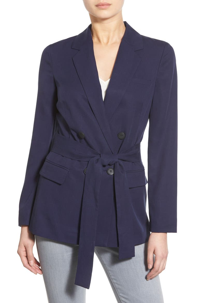 Belted Double Breasted Blazer, Main, color, EVENING NAVY