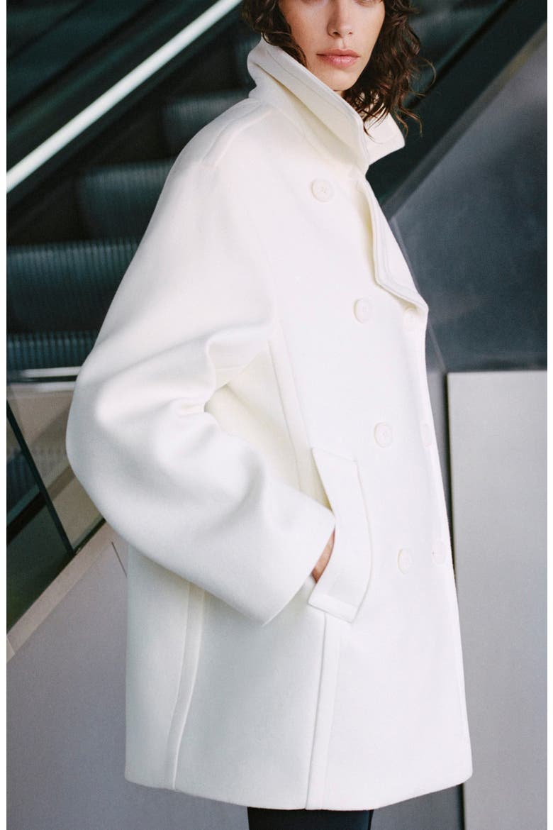 Double Breasted Virgin Wool Blend Coat, Alternate, color, ECRU