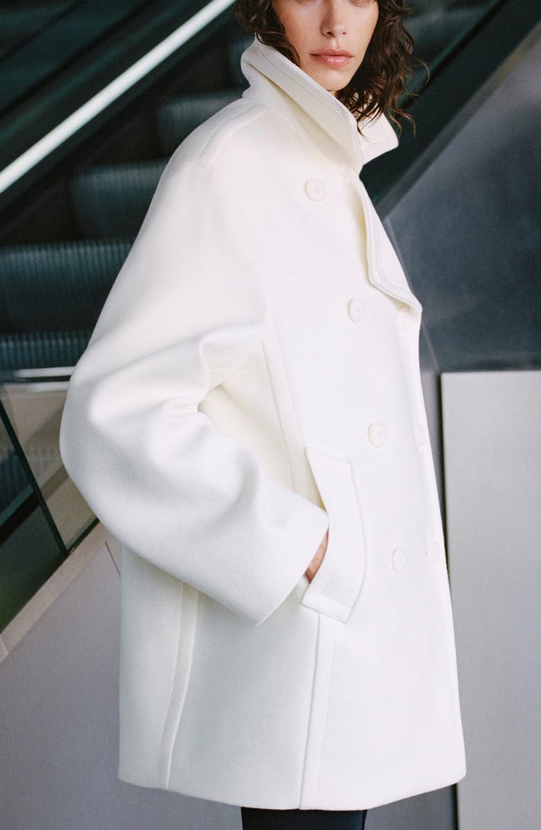 MANGO Double Breasted Virgin Wool Blend Coat, Alternate, color, 