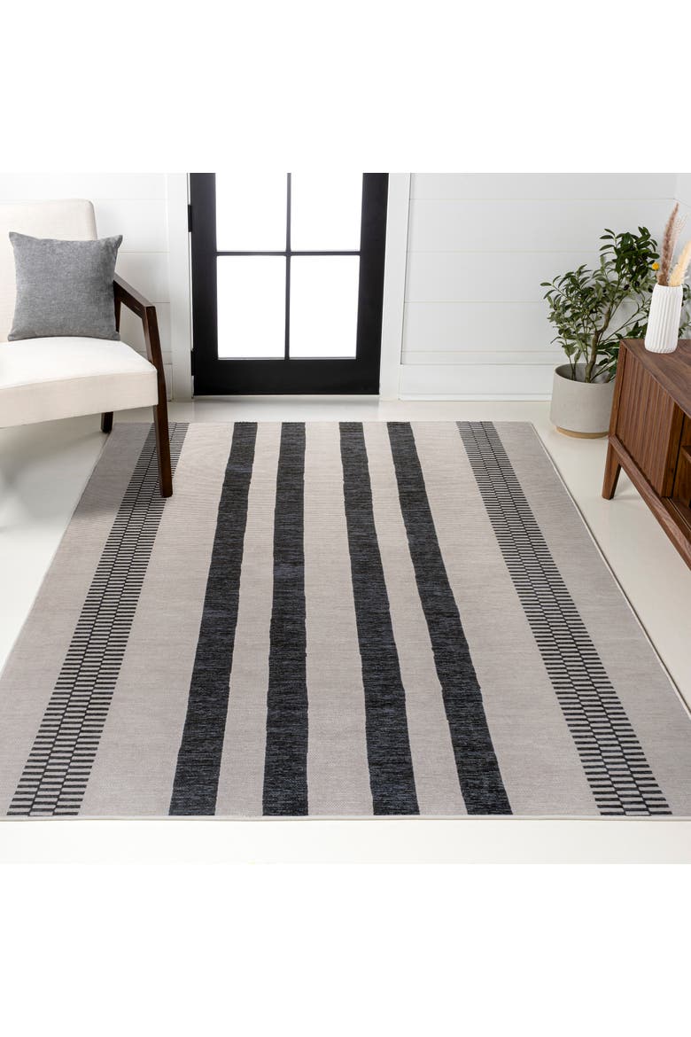 Vichy Geometric Striped Machine-Washable Area Rug, Alternate, color, Ivory/Dark Gray