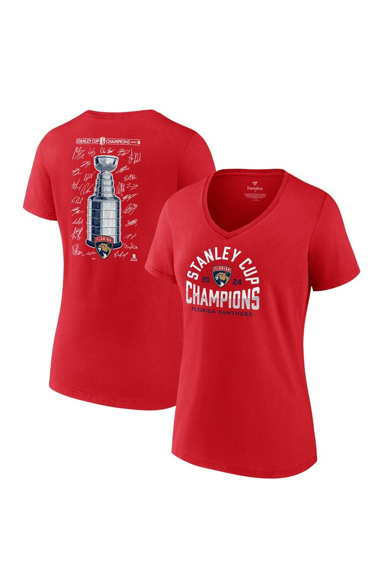 FANATICS Women's  Red Florida Panthers 2024 Stanley Cup Champions Signature Roster V-Neck T-Shirt, Main, color, 
