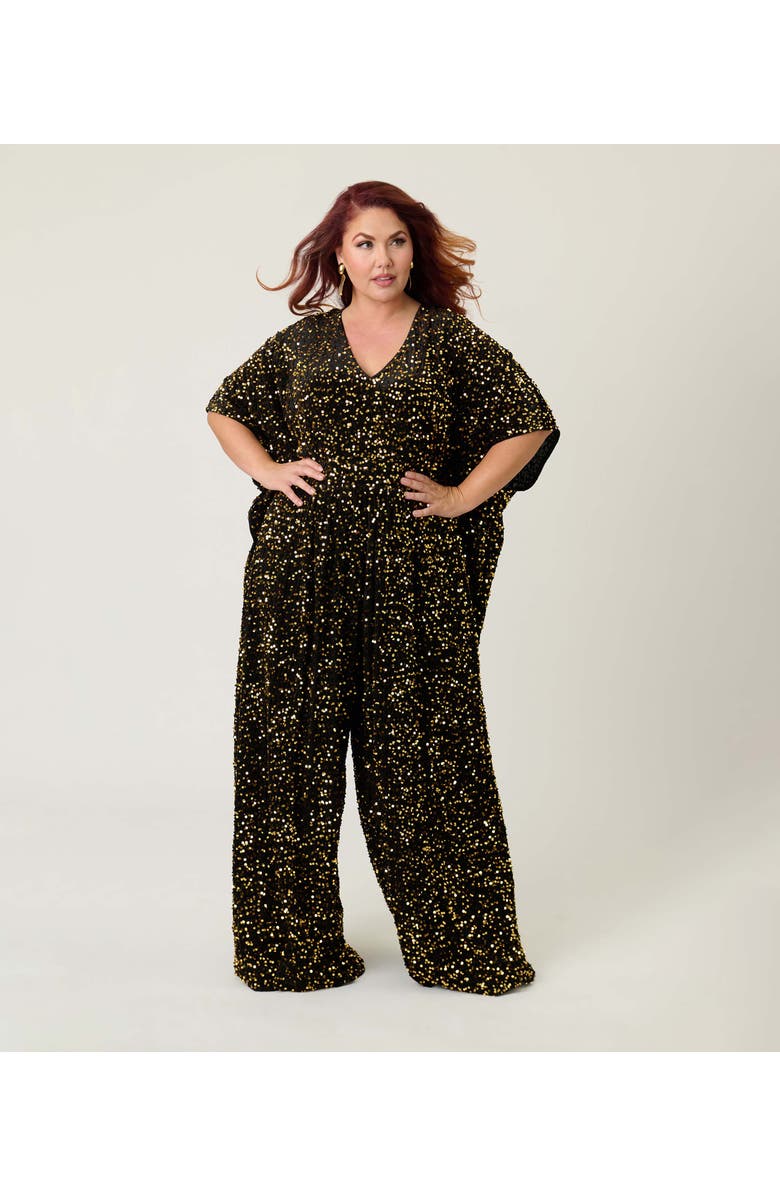 Unique Vintage Plus Size Caftan Jumpsuit, Main, color, Black & Gold