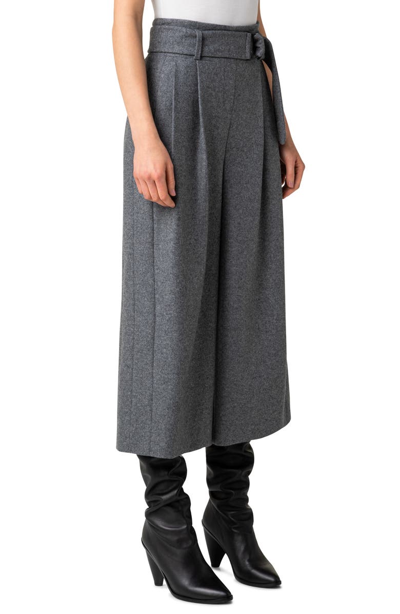 Akris punto Fiorella Belted Wool Blend Flannel Culottes, Alternate, color,