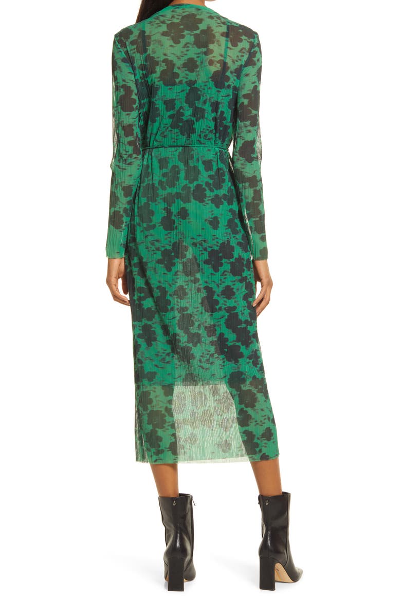 Abstract Floral Long Sleeve Mesh Midi Dress, Alternate, color, GREEN AOP