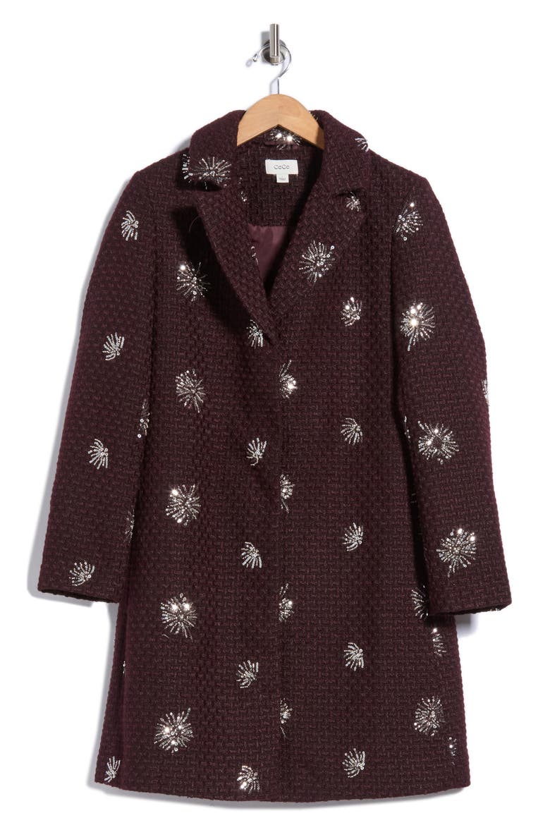 Sequin Embellished Coat, Main, color, BURGUNDY