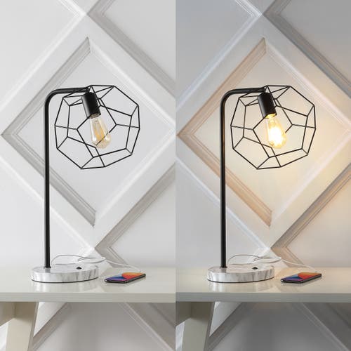 Jonathan Y Penta 23.5" Industrial Farmhouse Head-adjustable Iron Led Task Lamp With Usb Charging Por In Black
