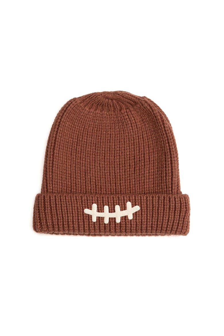 Football Lace Patch Beanie, Main, color, Mocha