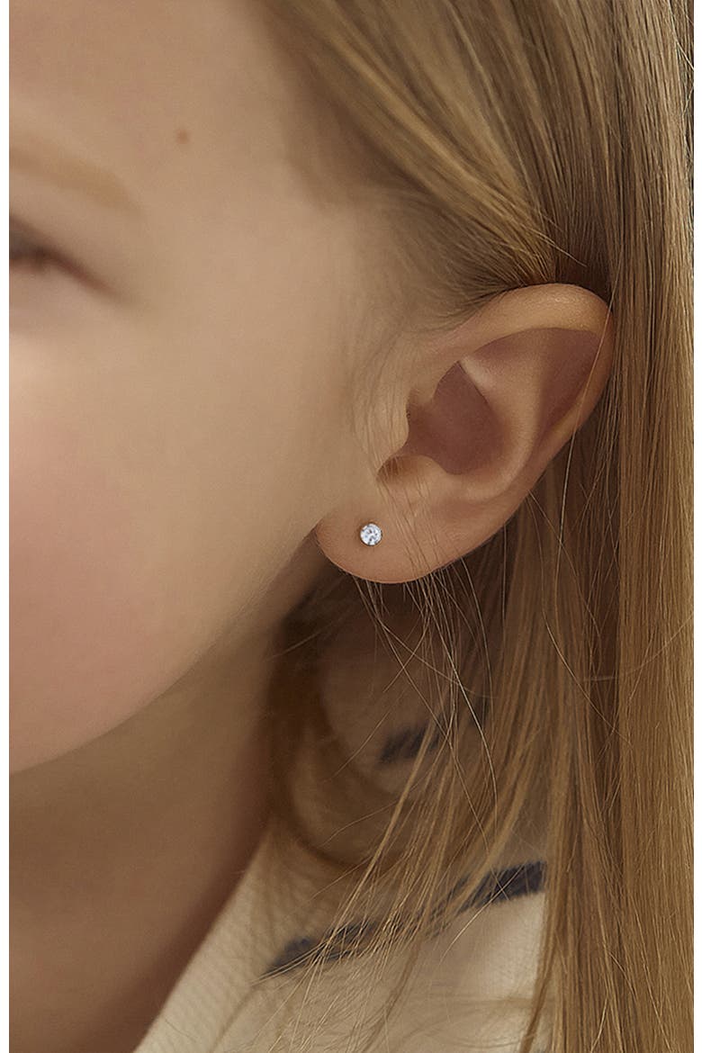 14k Tiny Cubic Zirconia Birthstone Earrings, Alternate, color, April