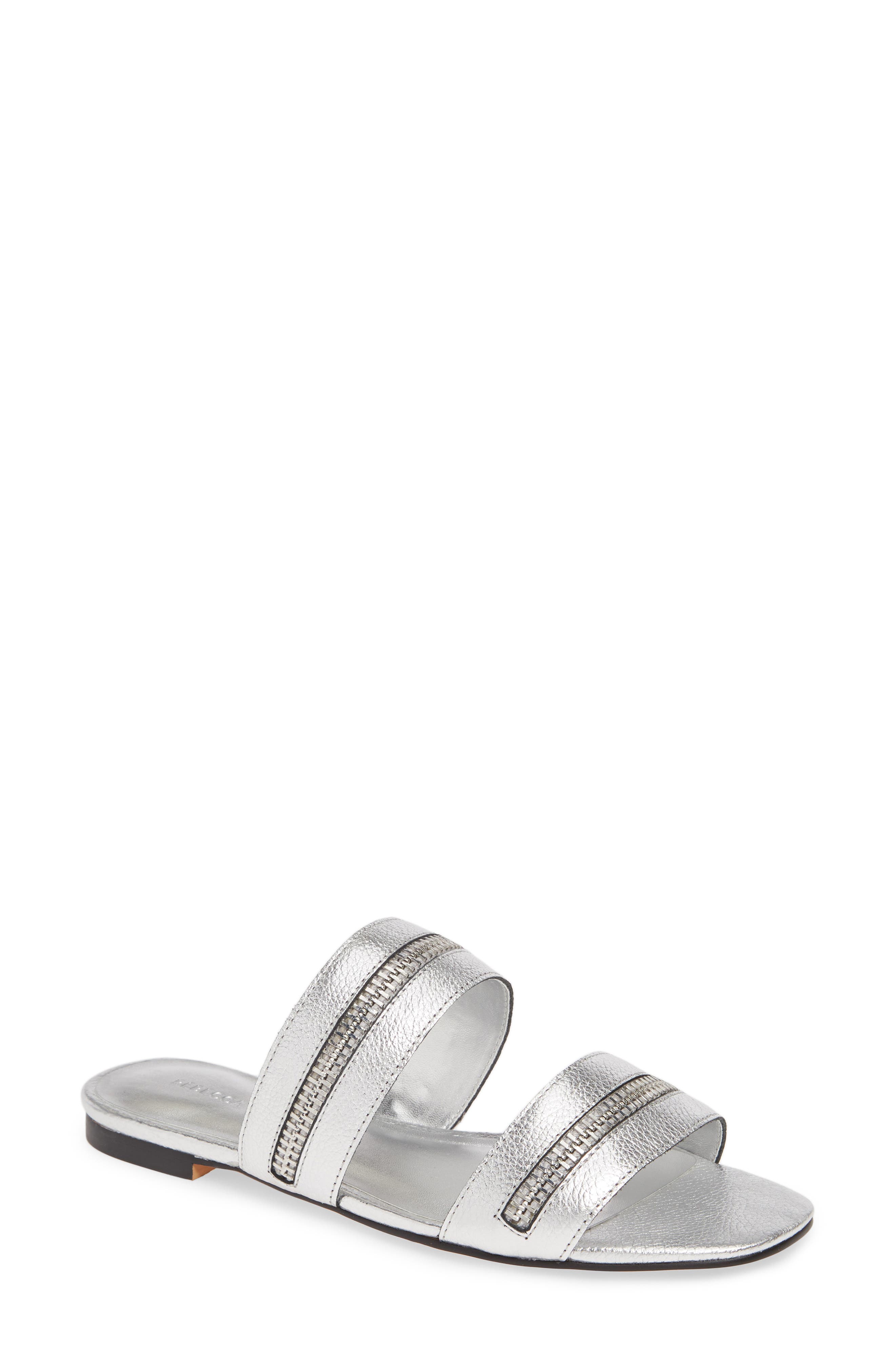 Marciann Slide Sandal, Main, color, SILVER LEATHER