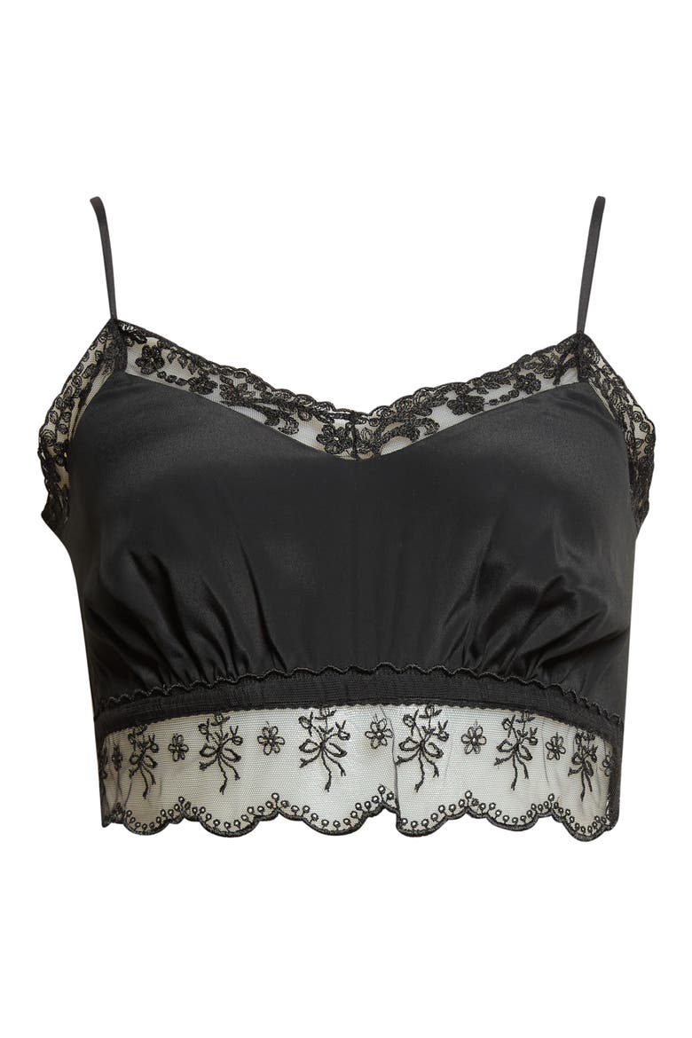 Negligee Lace Trim Crêpe de Chine Bralette, Main, color, BLACK