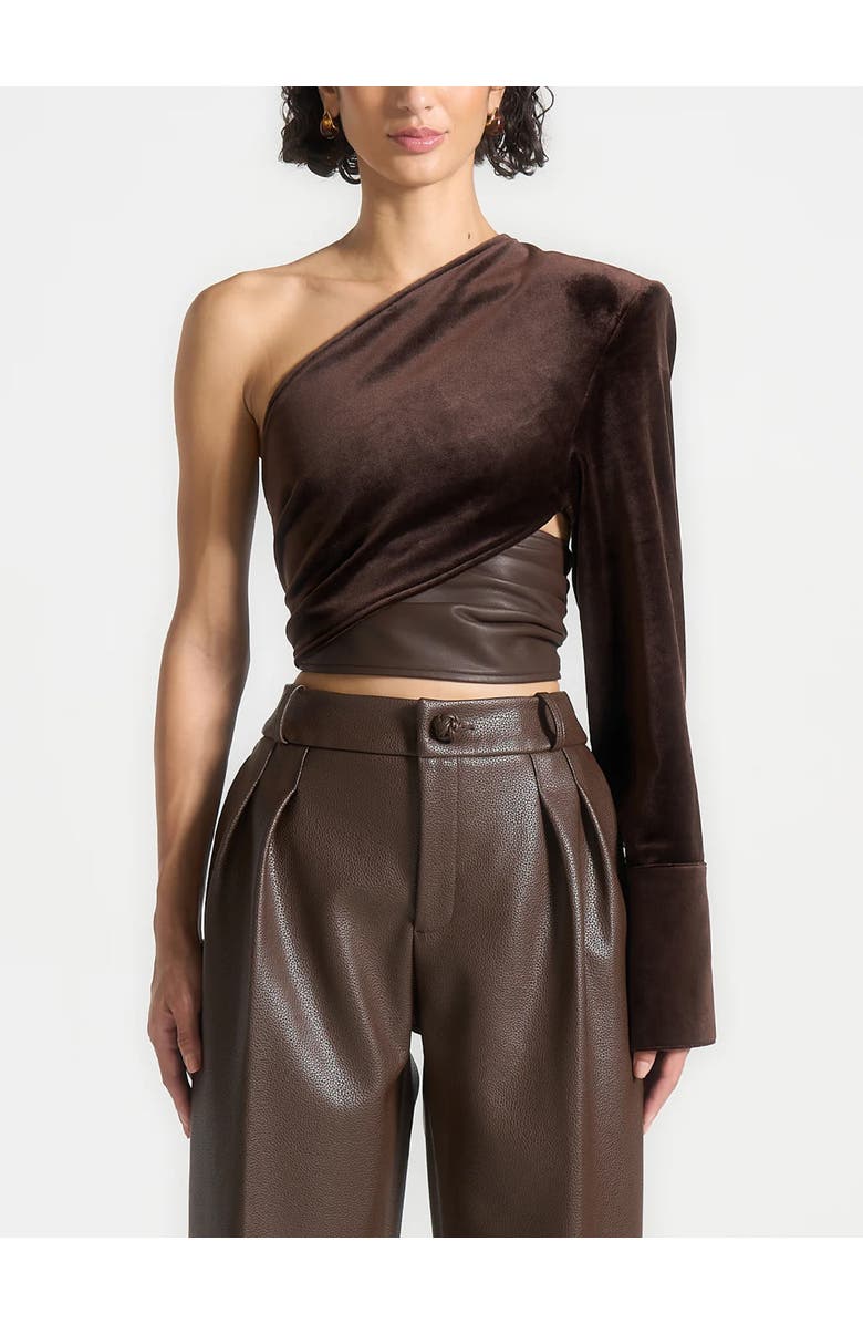 Manière De Voir Coralie One Sleeve Velour Wrap Top, Alternate, color, Brown