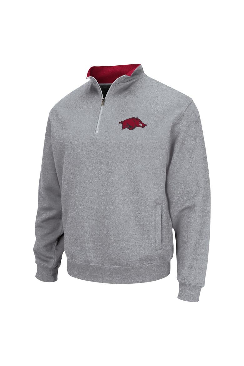 Men's Colosseum Heathered Gray Arkansas Razorbacks Tortugas Team Logo Quarter-Zip Jacket, Alternate, color, Heather Gray