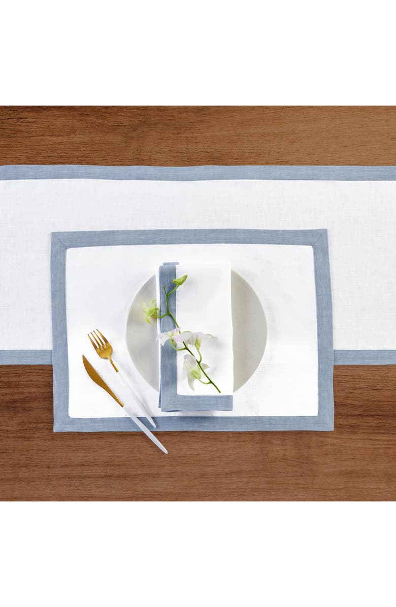 Solino Home Linen Dinner Napkins - Classic, 20" x 20" Inch, Alternate, color, Chambray Blue And White