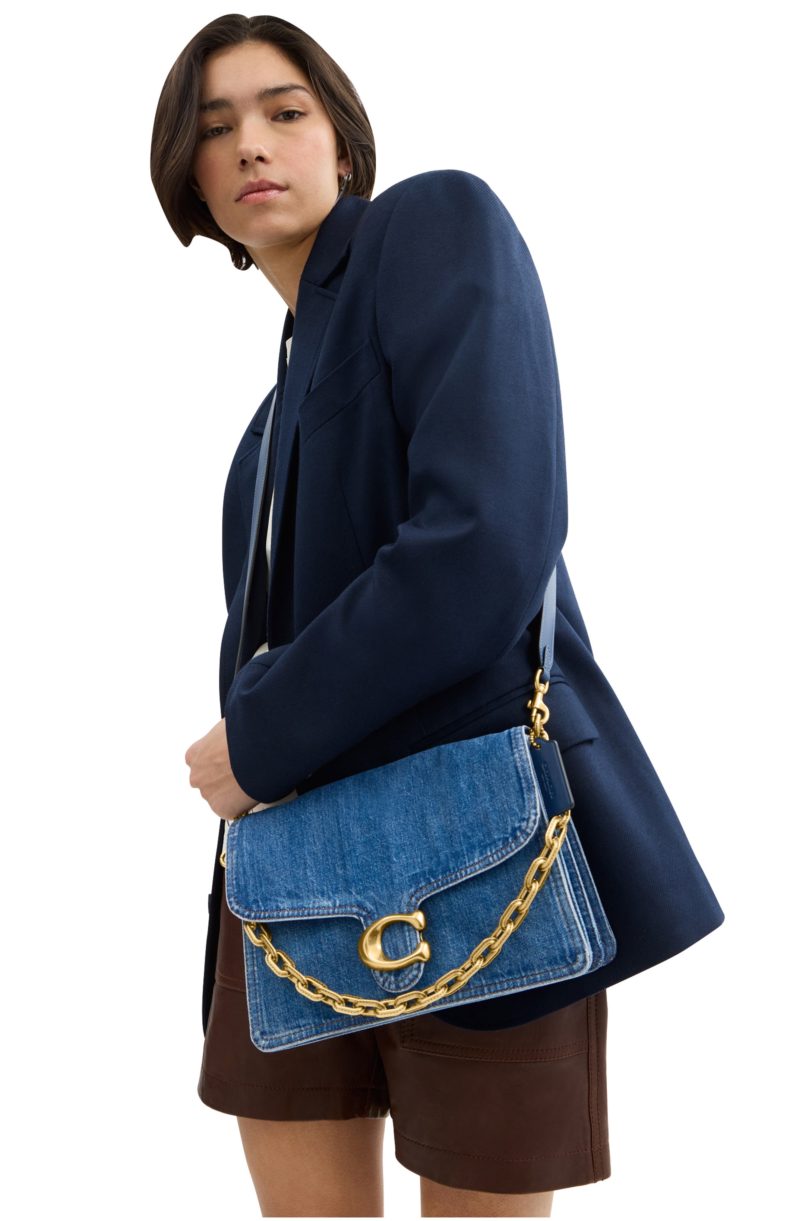 COACH Tabby Washed Denim Chain Shoulder Bag, Alternate, color, 