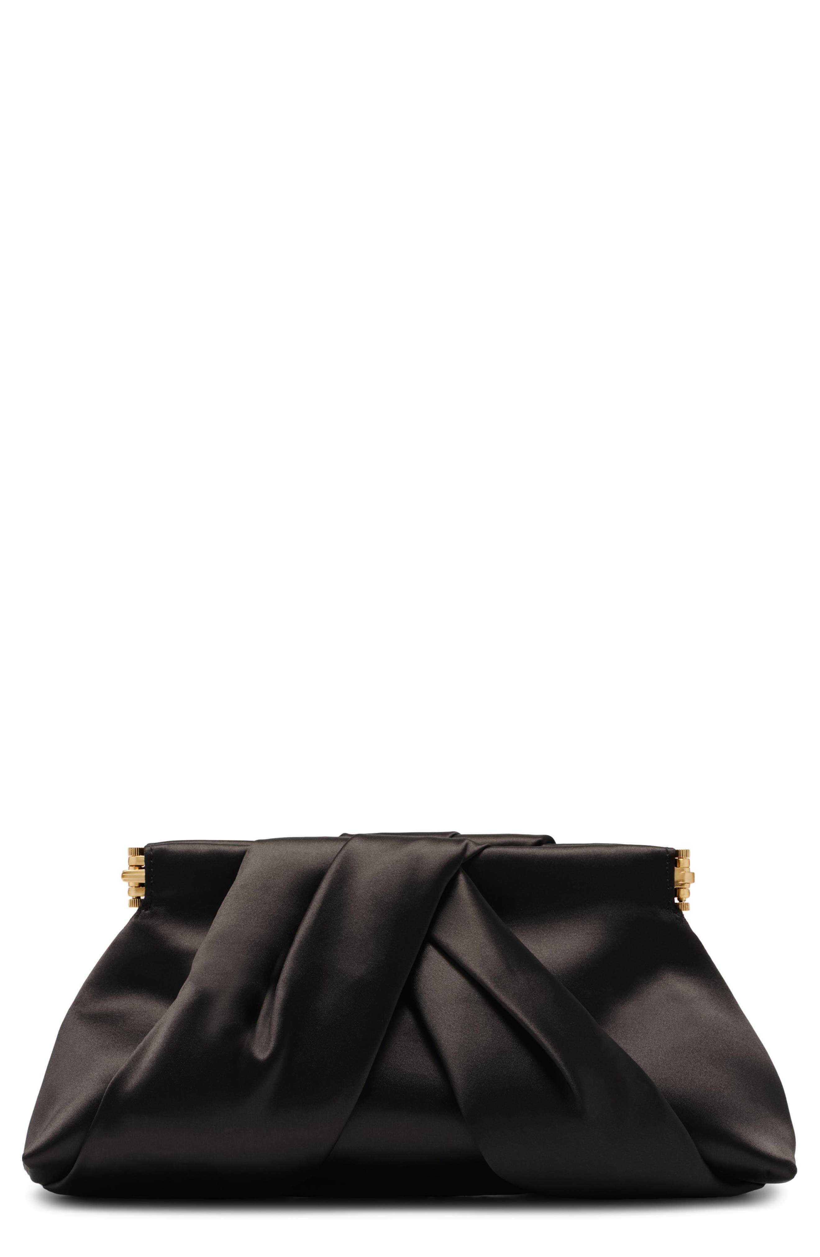Lia Mini Satin Clutch, Main, color, BLACK