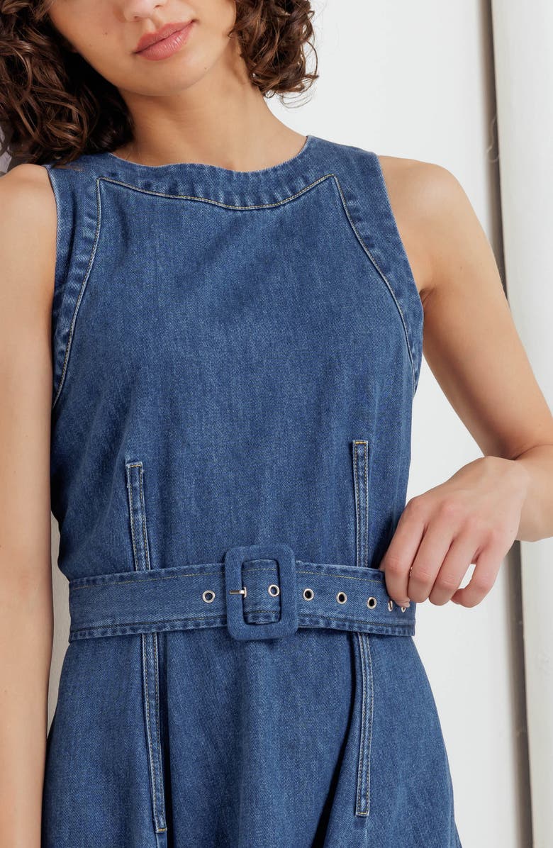 FREEMARKET Sleeveless Belted Denim Dress, Alternate, color, Indigo