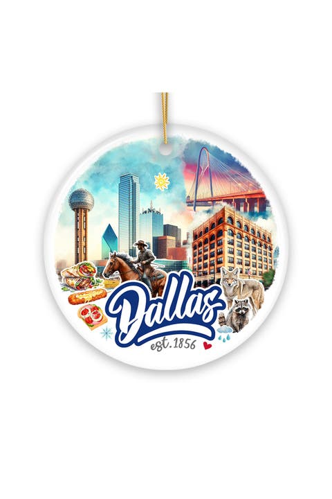 Dallas Skyline Watercolor Ceramic Ornament