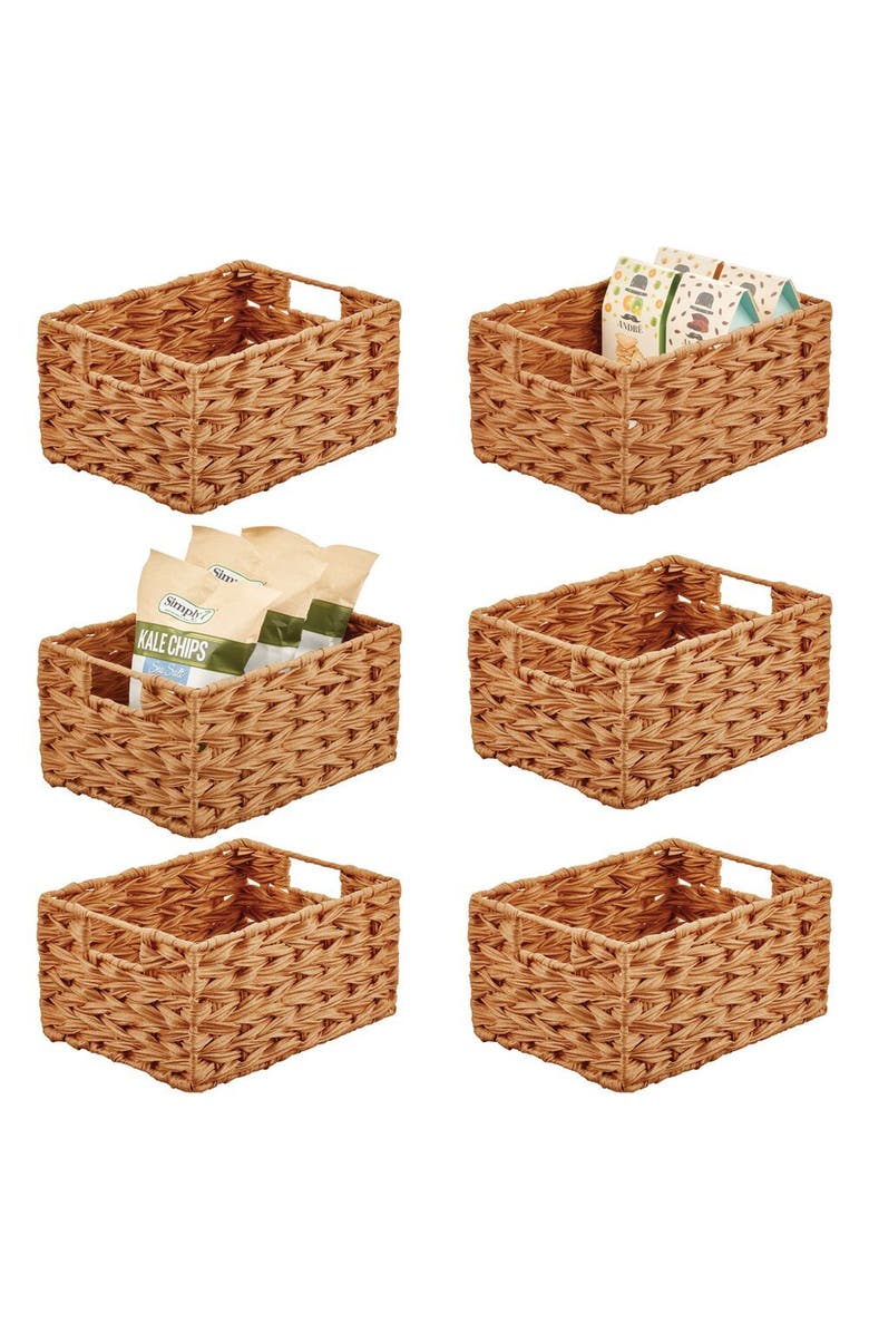mDesign Woven Farmhouse Pantry Food Storage Bin Basket Box, 6 Pack, Main, color, Camel