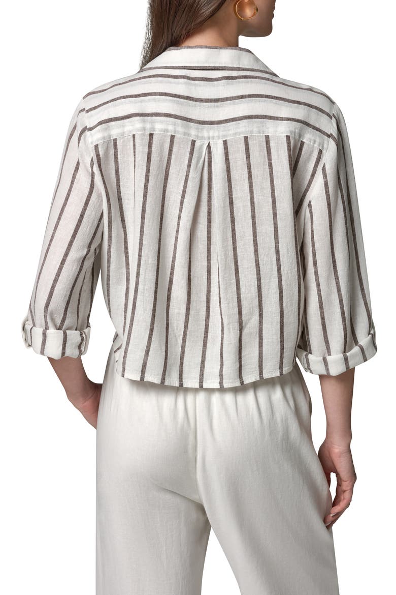 Yarn Dye Stripe Crop Linen Blend Button-Up Shirt, Alternate, color, CREAM/ CANY