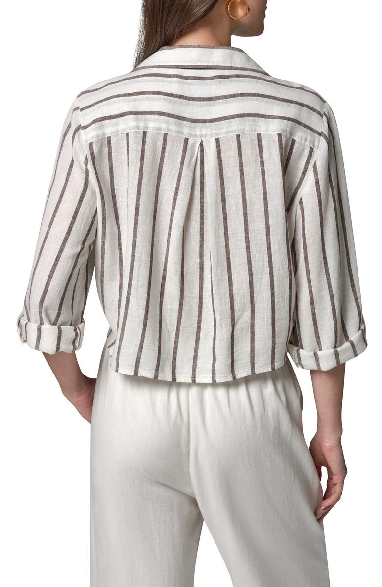 Donna Karan New York Yarn Dye Stripe Crop Linen Blend Button-Up Shirt, Alternate, color, Cream/ Cany