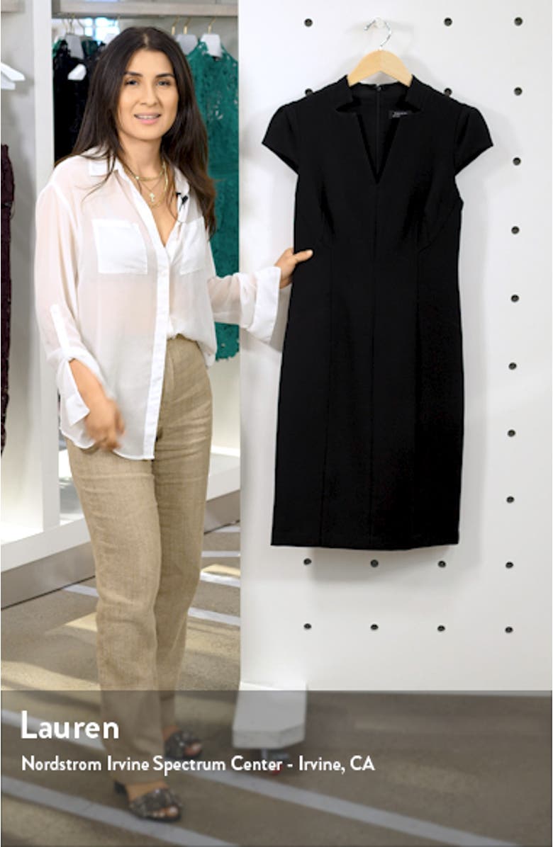 Star Neck Cap Sleeve Stretch Crepe Sheath Dress, sales video thumbnail