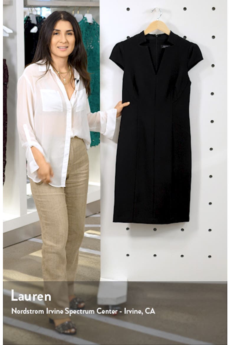 Star Neck Cap Sleeve Stretch Crepe Sheath Dress video