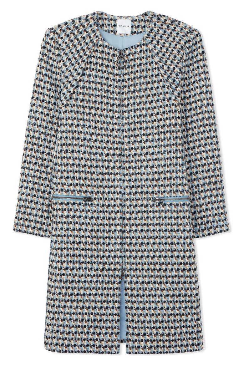 Metallic Tweed Long Jacket, Alternate, color, ROYAL BLUE/ WHITE MULTI