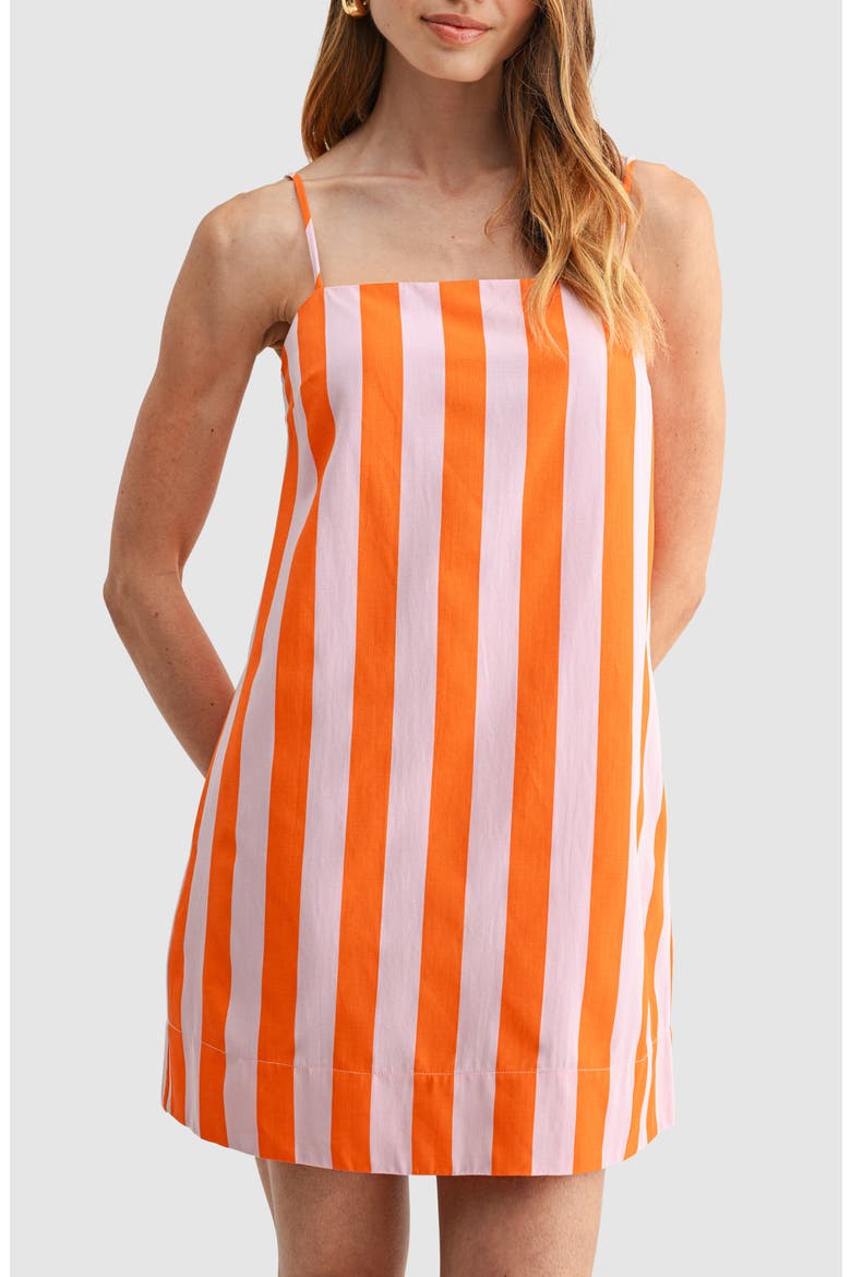 Striped Spaghetti Strap Shift Minidress, Alternate, color, PINK ORANGE