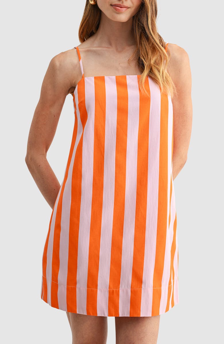 All in Favor Striped Spaghetti Strap Shift Minidress, Alternate, color, Pink Orange
