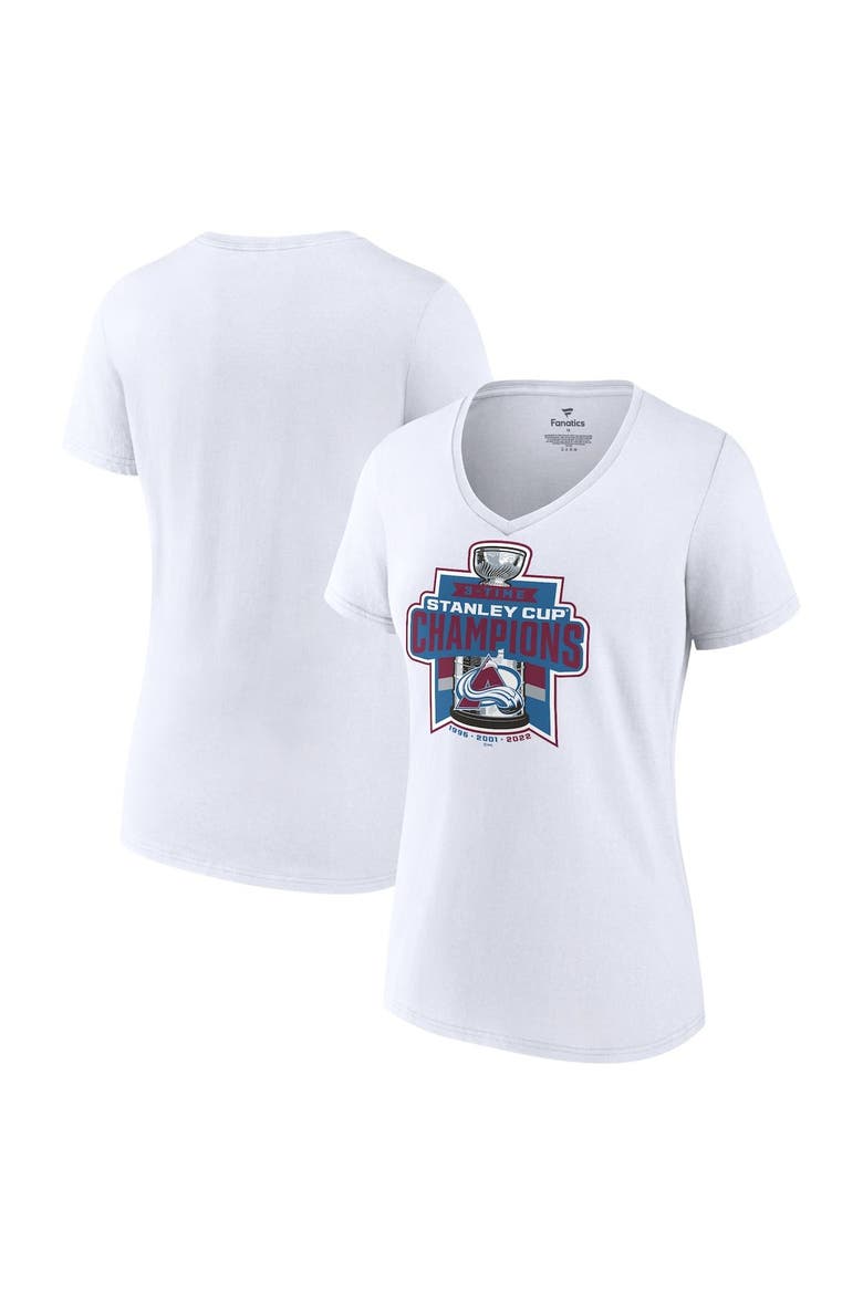 Women's Fanatics Branded White Colorado Avalanche 3-Time Stanley Cup Champions V-Neck T-Shirt, Main, color, White