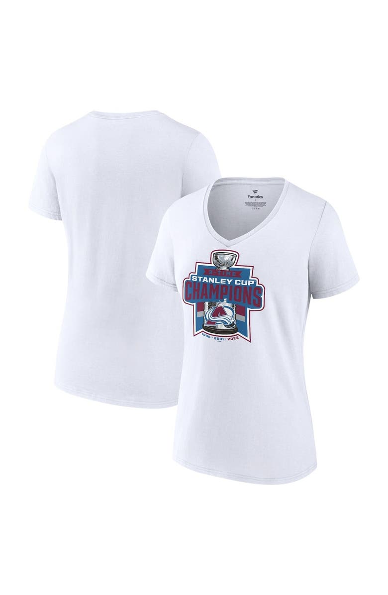 FANATICS Women's Fanatics Branded White Colorado Avalanche 3-Time Stanley Cup Champions V-Neck T-Shirt, Main, color, 