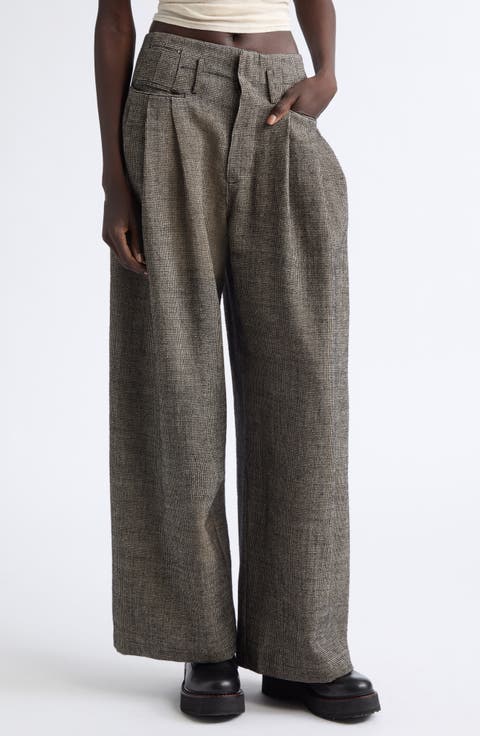 Triple Pleat Linen & Wool Wide Leg Pants