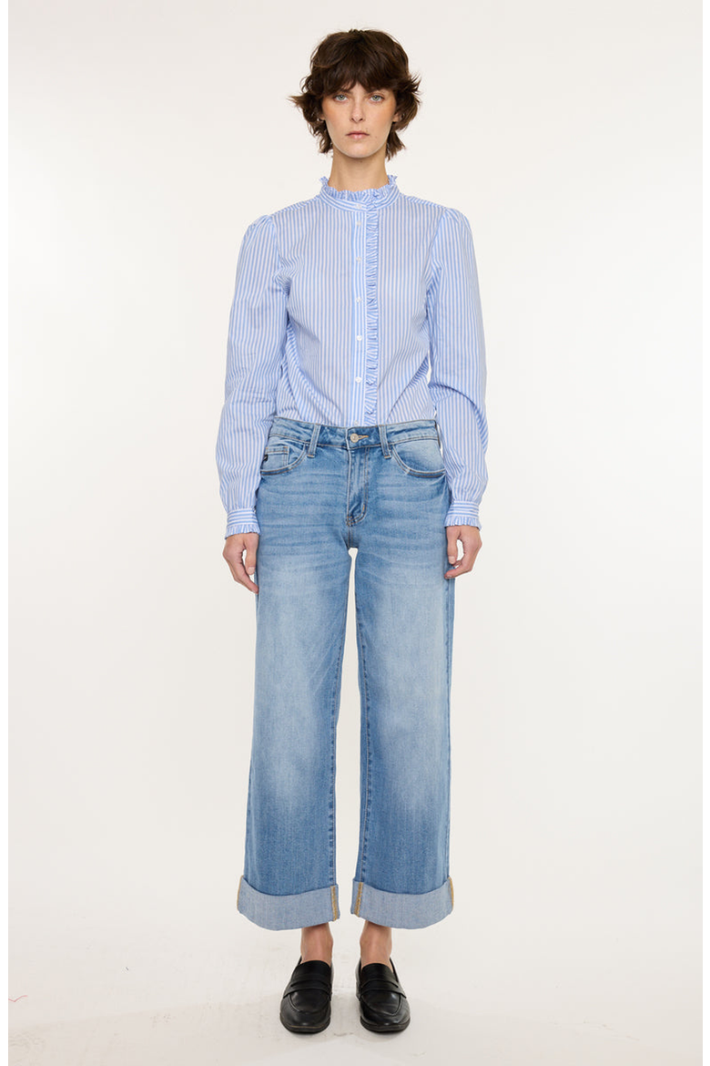 Angie Essentials Mid Rise Cropped Wide Leg Jeans, Main, color, Medium Wash