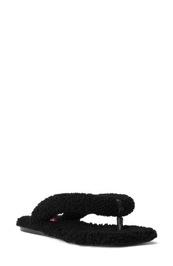 Staud Rio Genuine Shearling Flip Flop Sandal In Black