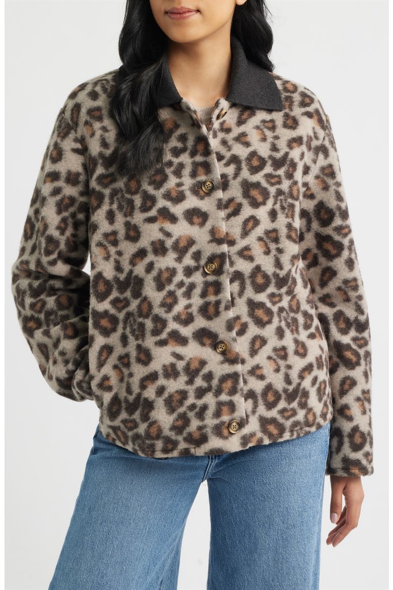 Crop Flannel Jacket, Alternate, color, LEOPARD