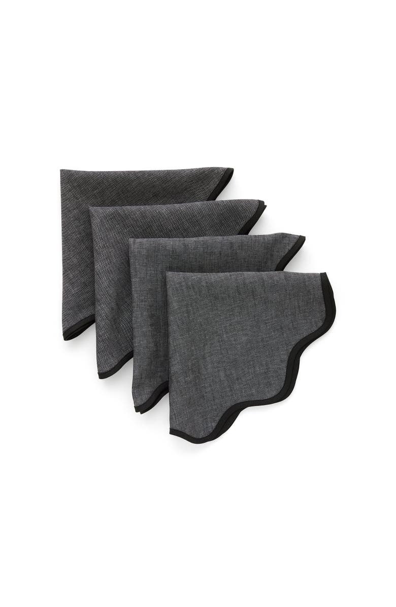 Solino Home Linen Dinner Napkins Set of 4, 20 Inch Round for Dining Table, Holiday and Everyday Table Decor - Giselle Scallop Edge, Main, color, Black And Charcoal Grey