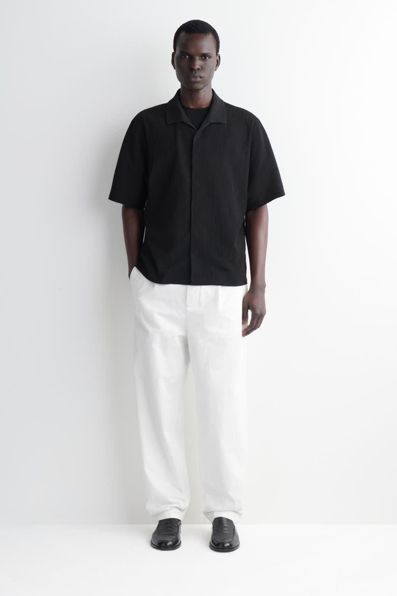 Crinkled-cotton Shirt, Alternate, color, BLACK