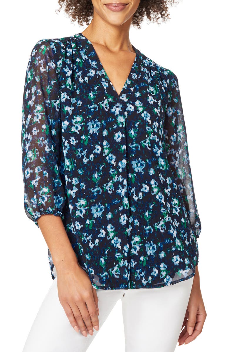 Jones New York Floral V-Neck Tunic Blouse, Main, color, 