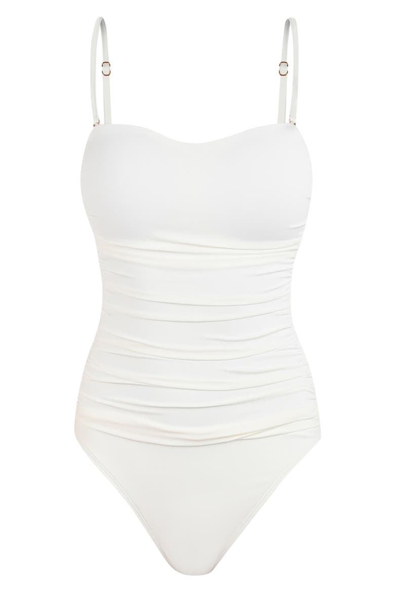 Shirred Cutout One-Piece Swimsuit, Alternate, color, IVORY