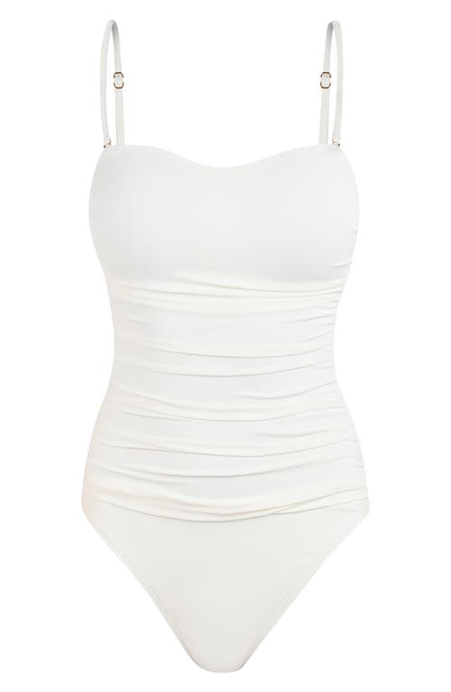 La Blanca Island Goddess Shirred Bandeau One Piece Swimsuit In White
