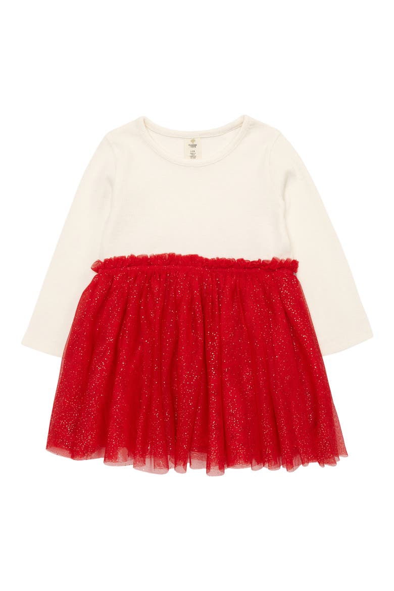 Tulle Fit & Flare Dress, Main, color, IVORY EGRET- RED