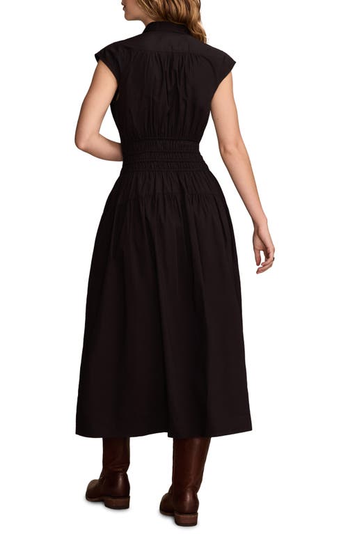 LUCKY BRAND LUCKY BRAND SMOCKED WAIST SLEEVELESS MIDI SHIRTDRESS 