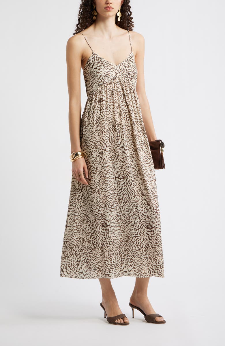 Nordstrom Strappy Gathered Midi Dress, Alternate, color, Beige- Brown Global